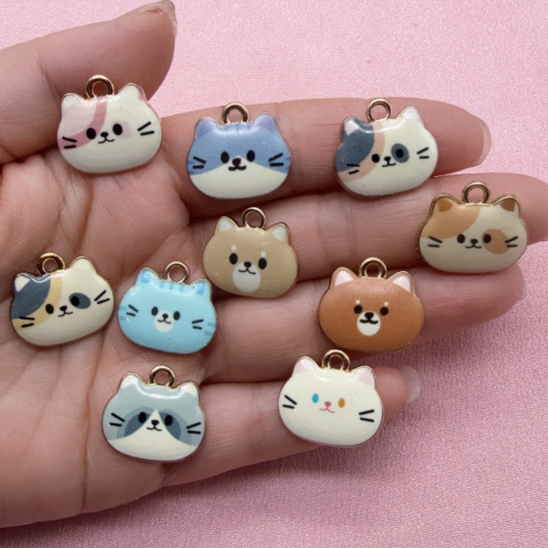 12pcs Printed Cat Head Alloy D - đánh giá và giá Jewelry Making For Birthday Party